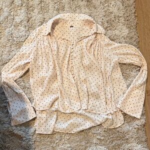 Free People Cream Polka Dot Button-Up Blouse